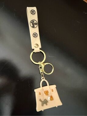 Beige Handbag Charm Silicone Keychain with Gold Hardware, NWOT